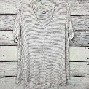 Old Navy Luxe Striped V Neck Tee Gray White Short Sleeve XL